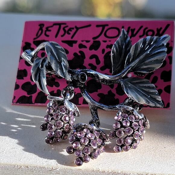 Purple Grape Cluster Brooch with Rhinestone Accents - Picture 6 of 15